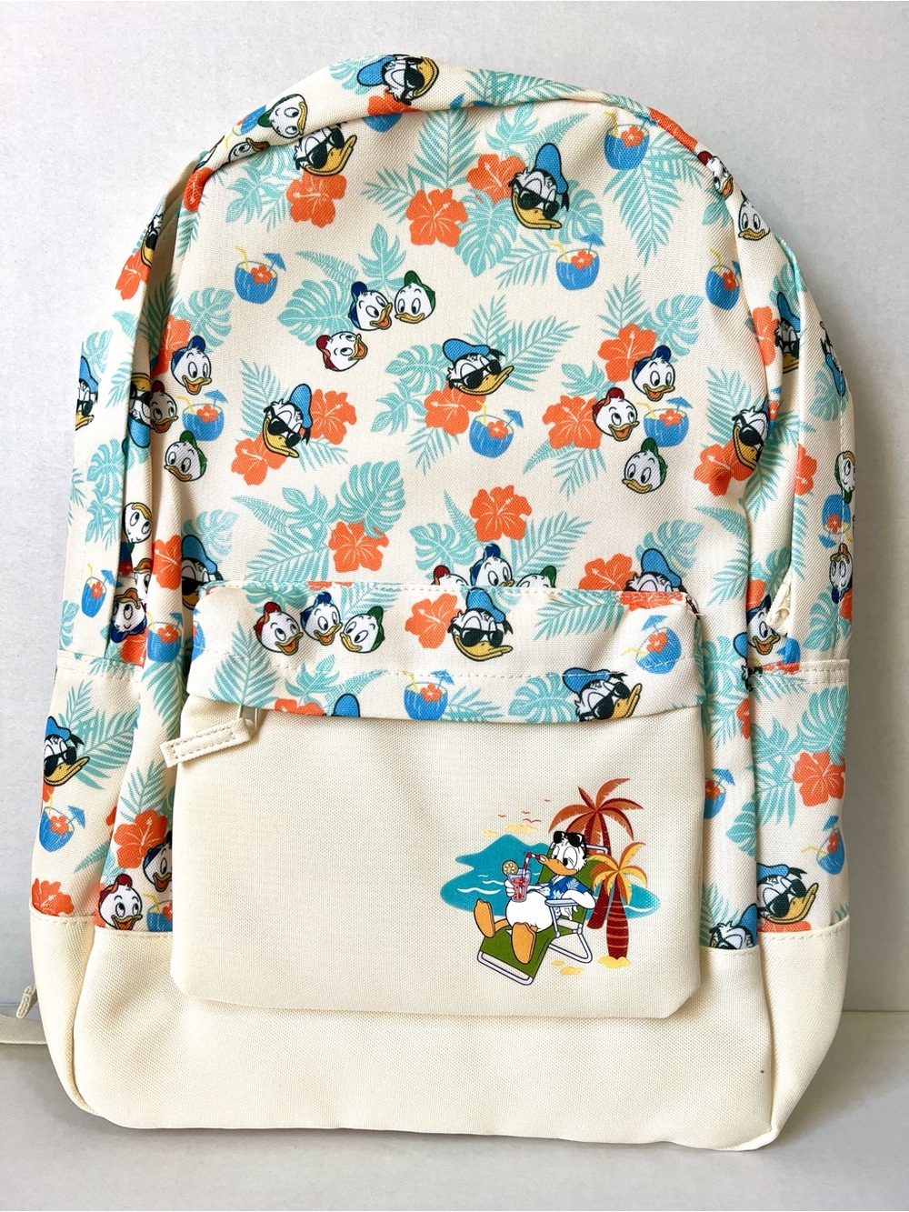 NWT Disney Cream Tropical Donald Duck, Huey, Louie & Dewey Backpack